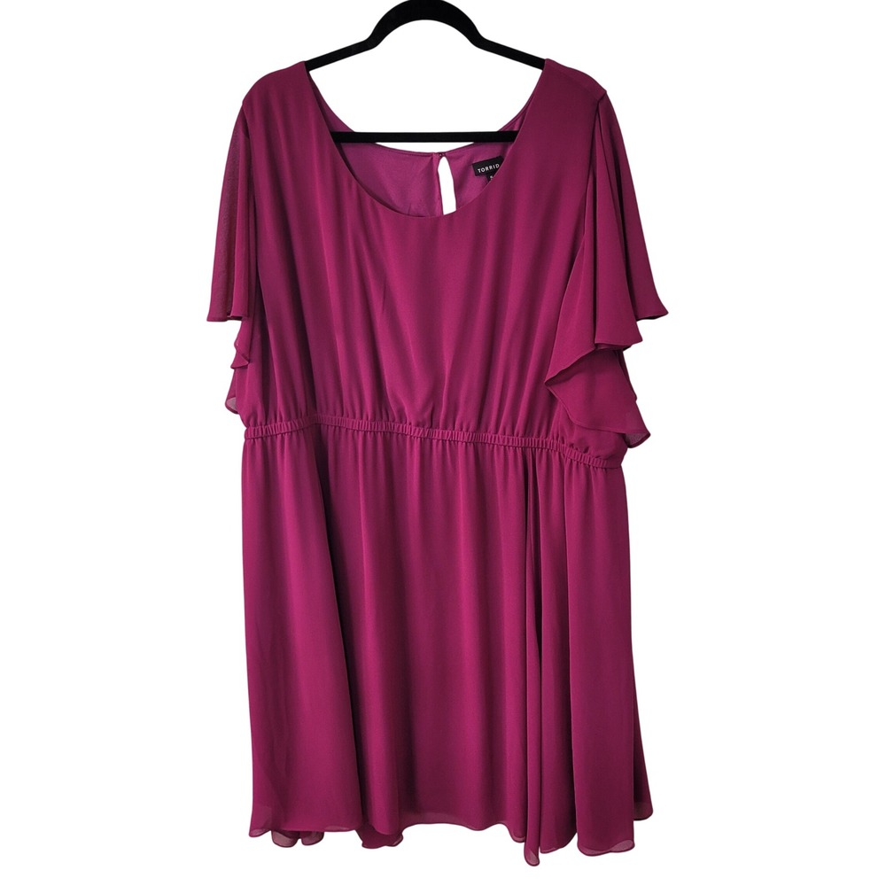 Torrid Women Plus Size 5 Magenta Chiffon Flutter Sleeve Midi Dress 11205818 - Picture 2 of 11